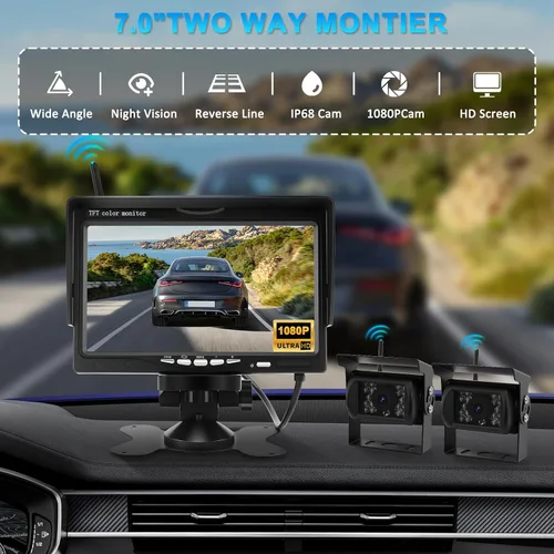 Miniatura 5 de Sistema de cámara de respaldo de 4 canales, 10.1 pulgadas, 1080p, IP69, impermeable, reproducción de grabación DVR, Bluetooth, radio FM, reproductor