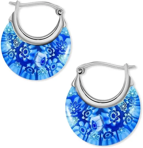 Murano Style Glass Hoop Earrings for Women Trendy Daisy Flower Stainless Steel Dangle Fun Vibrant Colors Teacher Glass Jewelry Unique Birthday Gifts
