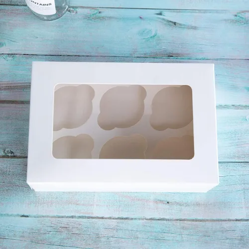 Miniatura 6 de ONE MORE Cajas para cupcakes con insertos para 6 soportes, cajas grandes de panadería estándar blancas de 9.5 x 6.3 x 3 pulgadas con ventana