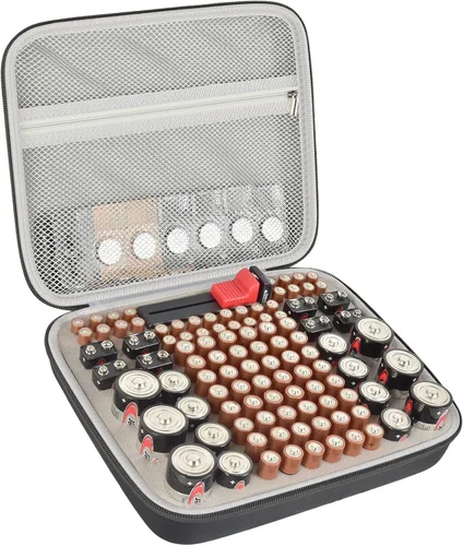 Miniatura 16 de Comecase - Caja de almacenamiento para batería dura, con estuche de transporte - Capacidad para 80 baterías AA AAA C D - con probador de batería
