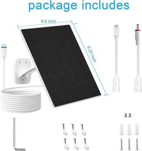 Miniatura 7 de FUTUREZEN Panel Solar para Cámara de Seguridad, Cargador Solar de 10W con DC 5.5x2.1mm, Puerto USB-C y Micro USB, Resistente al Agua IP66, Montura