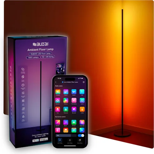 Miniatura 9 de Lámpara de pie Aura RGBICW, iluminación ambiental LED de esquina con control por aplicación y voz con sincronización de música, 1000 lúmenes, 4 mil