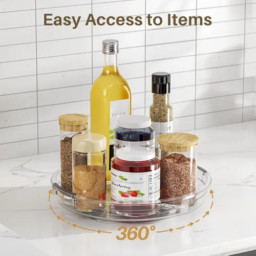 Miniatura 4 de LAMU Paquete de 2 Organizadores Giratorios Transparentes Lazy Susan para Gabinete, 10.6'' 9.25'' Organizador de Condimentos para Refrigerador