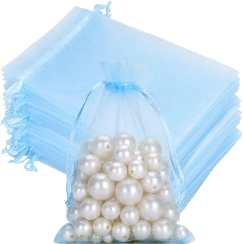 Miniatura 21 de Joycraft 50 bolsas de organza, bolsas de tul transpirables doradas de 4 x 6 pulgadas con cordón, bolsa de malla transparente para recuerdos de boda