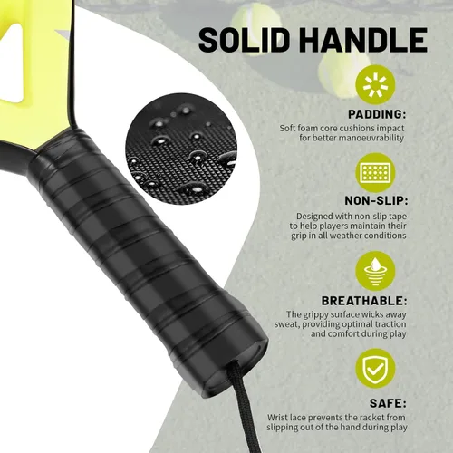 Miniatura 5 de Hikeen Raqueta de pádel con superficie de fibra de carbono, pala ligera de EVA con 3 pelotas de tenis y funda de transporte para adultos