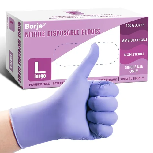 Miniatura 30 de Guantes de nitrilo Borje grandes, 100 guantes desechables, negros, sin látex y sin polvo, para examen médico, aptos para alimentos, limpieza, cocina