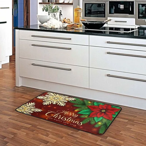 Miniatura 6 de Alfombras de cocina de Navidad, diseño de flor de pascua roja, antideslizantes, suaves, antifatiga, tapete de baño, tapete para decoración
