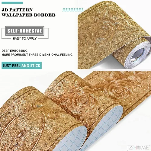 Miniatura 3 de 204 Borde de papel pintado despegar y pegar 3D decorativo moldeado floral 4.2''×16.4 pies Oro Rosa autoadhesivo para azulejos adhesivo de borde