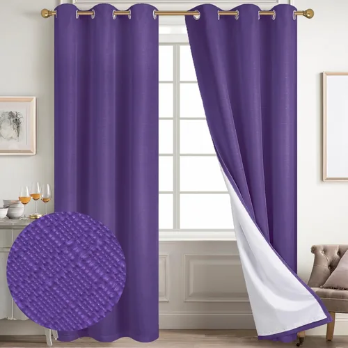 Miniatura 84 de Diraysid Cortinas 100% opacas de lino beige para dormitorio, con ojales, aislamiento térmico, cortinas de oscurecimiento de habitación