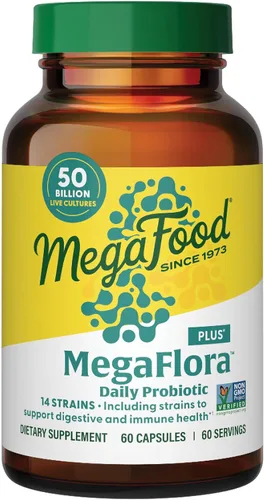 MegaFood MegaFlora Probiotic Plus - Probióticos para mujeres y hombres - 50 mil millones de UFC y 14 cepas - Probióticos para la salud digestiva y