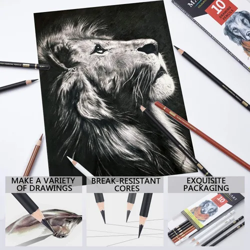 Miniatura 4 de MARKART Lápices de carbón para dibujar, paquete de 10 lápices de carbón blanco y negro para bocetos, sombreado, mezcla, lápiz de artista
