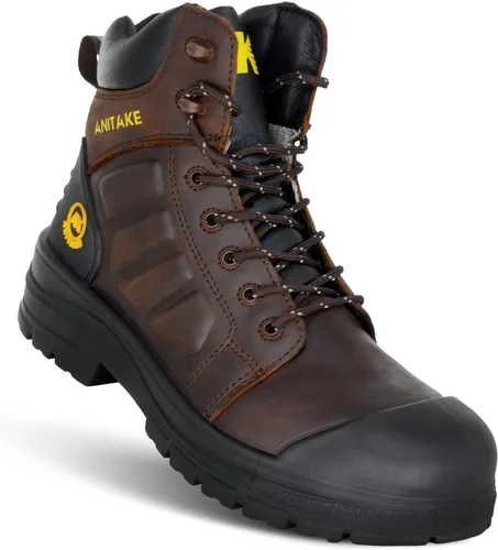 Miniatura 8 de Botas de trabajo con punta de acero para hombre, 6 pulgadas, cuero de grano completo, aislamiento eléctrico, antideslizantes, resistentes a