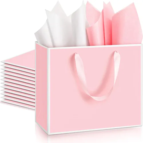 Miniatura 26 de ReliThick Paquete de 12 bolsas de regalo de papel metálico con asas y papel de seda de 11.8 x 10 x 4 pulgadas, bolsa de agradecimiento para Azul