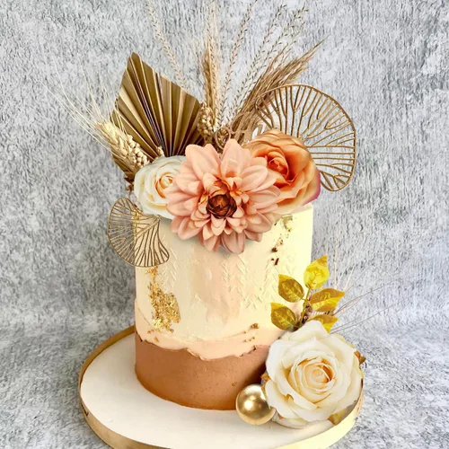 Miniatura 4 de DRWATE Topper para Tartas, 11 Piezas de Flores Bohemias con Hojas Doradas, Decoraciones para Tartas para Bodas, Baby Shower, Suministros