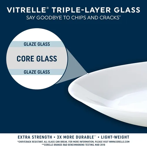 Miniatura 5 de Corelle Vitrelle Juego de vajilla de 18 piezas para 6 personas, juego de platos y cuencos de vidrio de triple capa y resistentes a roturas y Acadia