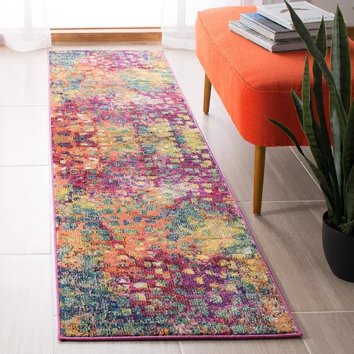 Miniatura 14 de SAFAVIEH MAD425H Madison Collection Alfombra decorativa cuadrada de 3', gris/naranja, diseño abstracto bohemio desgastado, no desprende pelusa
