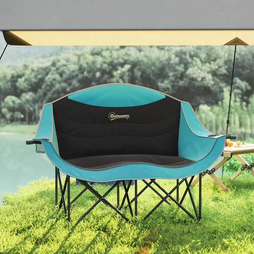 Miniatura 7 de Outsunny Double Camping Chair for Adults, Padded Folding Camp Chair for 2 Person with Armrest, Wine Glass Holder, Cup Holder, Carry Bag for Outdoor