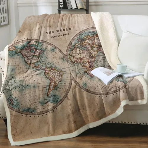 Sleepwish Mantas Sherpa con Mapa del Mundo Antiguo, Manta de Vellón Vintage Retro, Manta de Felpa Acogedora para Dormitorio, Salas de Estar, Sofá, 4