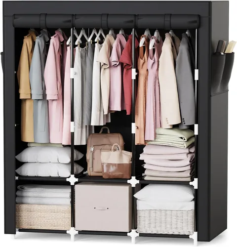 Miniatura 11 de Mavivegue Armario portátil, Armario de ropa, Armario portátil para colgar ropa, para dormitorio y sala de estar, Negro, 2 filas, 34" de ancho x 18