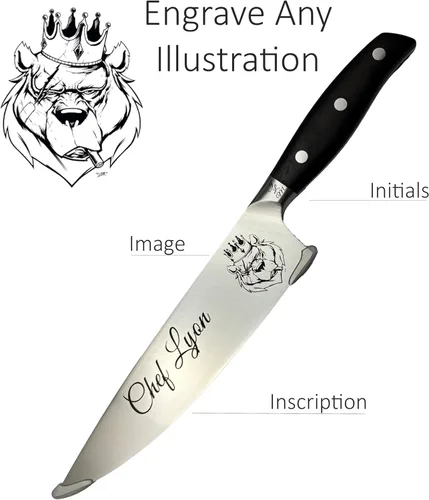 Miniatura 5 de Cuchillo de chef personalizado, cuchillo de chef personalizado de 8 pulgadas, foto grabada, logotipo o ilustración, acero alemán 1.4116, cocina