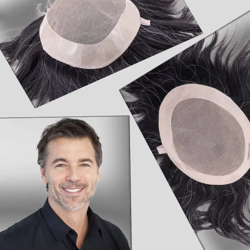 Miniatura 15 de Monofilamento de cabello humano fino para hombre, peluca de monofilamento NPU para hombre, 5 x 7 pulgadas, color marrón oscuro #3 #3 Color marrón