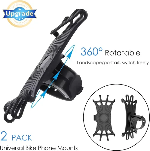 Miniatura 4 de Soporte de teléfono para bicicleta 2026, paquete de 2, soportes de silicona con rotación de 360° para iPhone y Samsung, para la mayoría de teléfonos