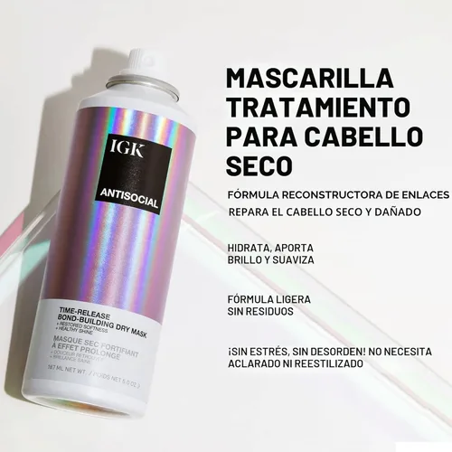 Miniatura 2 de IGK Antisocial Bond-Building Mascarilla para Cabello Seco, mascarilla nocturna para cabello seco y dañado, revitaliza el cabello sano, tratamiento