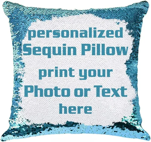 Miniatura 9 de Funda de almohada con lentejuelas para fotos/texto, imagen oculta, regalo personalizado único para amigos, familia, mascotas, lentejuelas negras