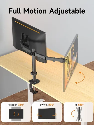 Miniatura 4 de Bracwiser Soporte de brazo de monitor doble totalmente ajustable para dos pantallas de 13-32 pulgadas, 22 libras para monitor de pantalla