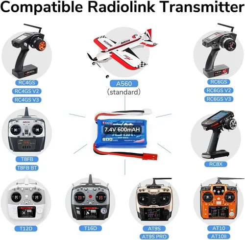 Miniatura 2 de Radiolink Gensace - Batería LiPo de 7.4 V 2S 15C 600 mAh JST 2 pines conector recarga polímero de litio para RC A560/SU27/D460 Airplane/RC4GS
