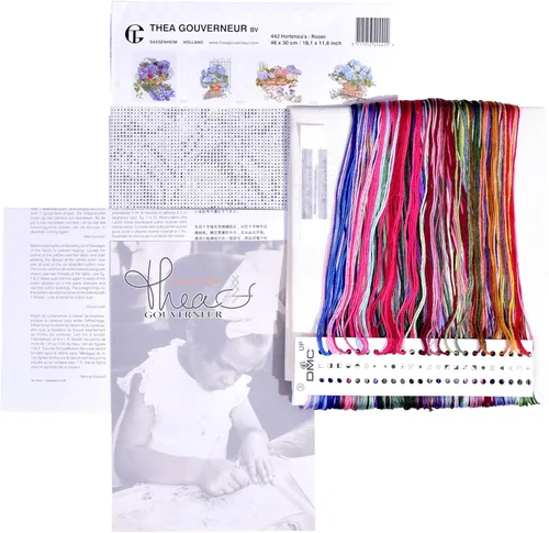 Miniatura 3 de Thea Gouverneur - Kit de punto de cruz contado - Hortensia y rosa - Aida - 16 unidades - Kit de bordado para adultos - Hilos de bordado DMC y otros