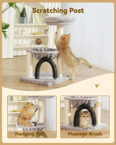 Miniatura 4 de HOOPET Torre de árbol para gatos de interior, árbol para gatos de varios niveles de 27.8 pulgadas con postes rascadores, cesta de felpa y percha