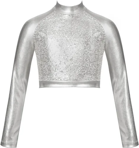 Camiseta deportiva de manga larga para niñas pequeñas y grandes, con cuello alto falso, para ballet, gimnasia, yoga, animadoras, bailar