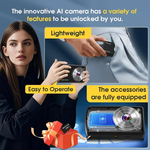 Miniatura 7 de Cámara digital AI, cámara AI de enfoque automático frontal y trasera, cámaras digitales compactas para fotografía con WiFi, reconocimiento
