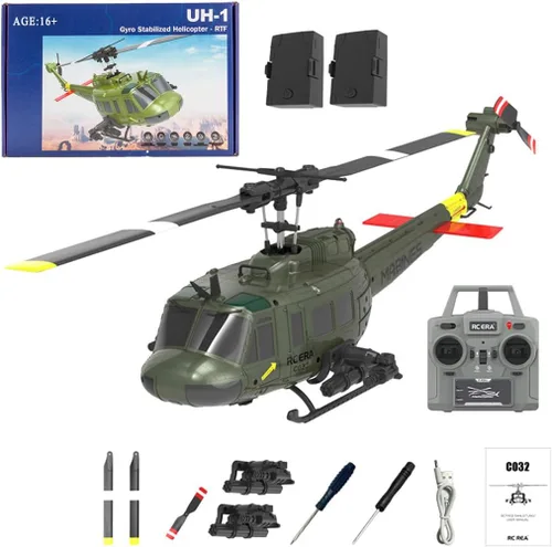 Miniatura 7 de C032 UH-1 Huey Helicóptero RC para adultos, escala 1/48 2.4G 6CH Flybarless Stunt RC Plane giroscopio de 6 ejes posicionamiento de flujo óptico