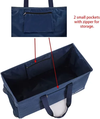 Miniatura 8 de YELAIYEHAO 2 bolsas de mano grandes para uso general, bolsa de asas plegable plegable Azul oscuro