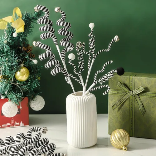 Miniatura 2 de Juego de 4 adornos para árbol de Navidad, picos rizados de color negro y blanco, campanas de lana, adornos para Halloween, hogar, oficina, fiesta
