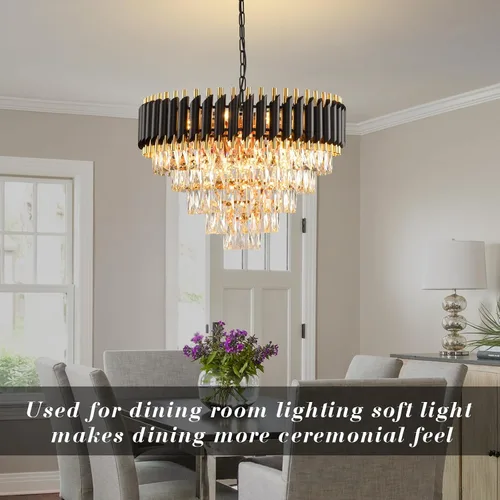 Miniatura 3 de Candelabro de cristal moderno dorado de 5 niveles para sala de estar, lámpara de araña grande de cristal negro, lámpara colgante de techo