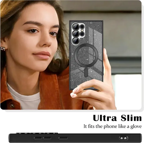 Miniatura 2 de Newseego Funda ultra magnética para Samsung Galaxy S22, funda de lujo con purpurina para mujeres y niñas, protección completa de la lente de la Negro