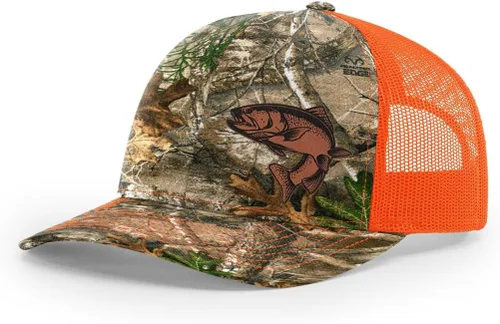 Miniatura 13 de Sombrero de pesca de trucha con parche de cuero grabado láser Richardson 112 Snapback Trucker Cap