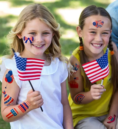 Miniatura 6 de HSHFAMIIY Trajes para mujer del 4 de julio, tatuajes temporales del 4 de julio, 120 tatuajes patrióticos de bandera de Estados Unidos, bandera