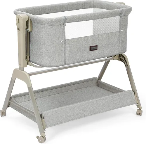 Ezebaby Cuna para bebé al lado de la cama, moisés 3 en 1 con colchón cómodo y ruedas, cuna estable y segura para recién nacido con ajuste de altura