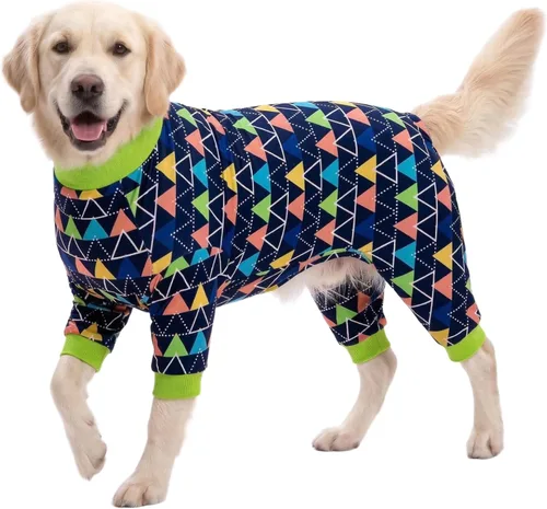 Miniatura 12 de LovinPet - Pijama y camiseta de algodón puro para perros gigantes, diseño a rayas de color amarillo y negro, de 4 patas, protección que cubre todo