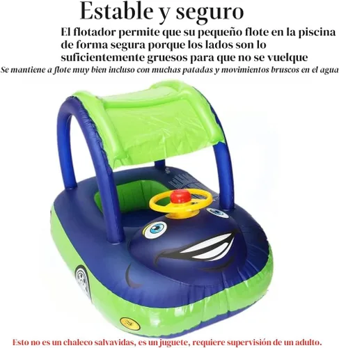 Miniatura 3 de Flotador de piscina para bebé con dosel de verano, volante, sombrilla de natación, anillo de natación para automóvil, juguetes inflables, asiento