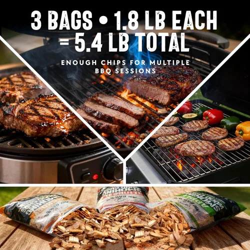 Miniatura 5 de Mr. Bar-B-Q - Chips de madera para ahumar de madera, paquete de 3 sabores, manzana, mezquite y nogal de Mr. Bar-B-Q, se pueden utilizar en parrilla