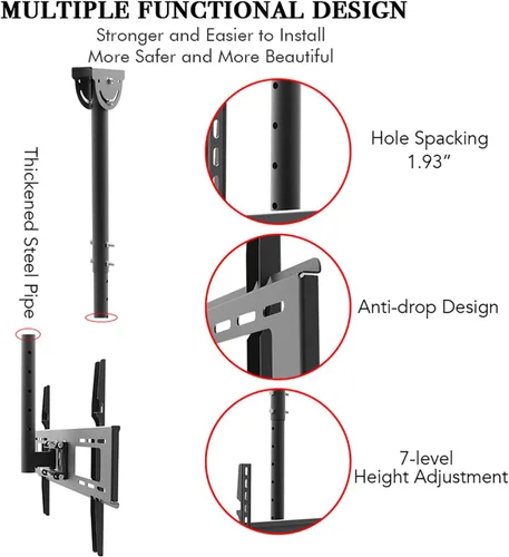 Miniatura 4 de Soporte de techo para TV que se adapta a la mayoría de televisores de pantalla plana LED, LCD OLED de 32 a 70 pulgadas, soporte de pared universal