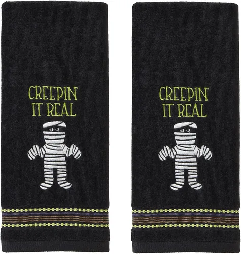 SKL Home de Saturday Knight Ltd. - Creepin Real Glow in The Dark - Juego de toallas de mano, color negro