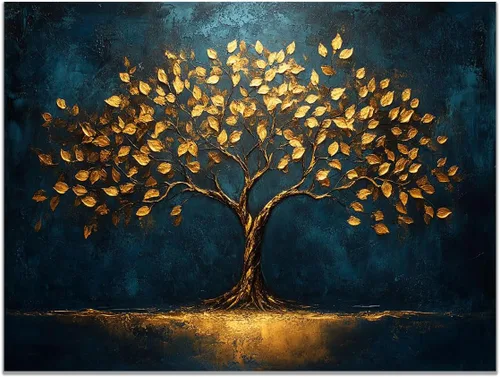 Miniatura 7 de VOCBAN Tree of Life Wall Art The Picture Artwork Canvas Prints Tree Pictures Poster Retro Artwork for Bedroom Living Room Home Decoration(blue,gold