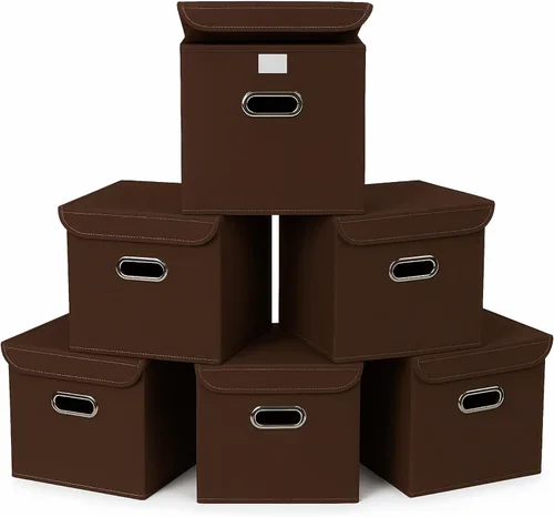 Miniatura 28 de Organizadores de armario de tela con tapas, canastas plegables con asas, cajas de almacenamiento para almacenamiento de ropa, oficina, juguetes