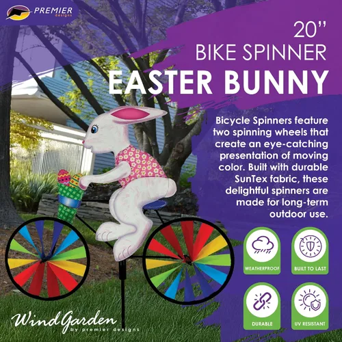 Miniatura 2 de Molinillo de bicicleta de conejo de Pascua de 20 pulgadas, diseño de conejo primaveral, decoración exterior resistente a la intemperie, duradero